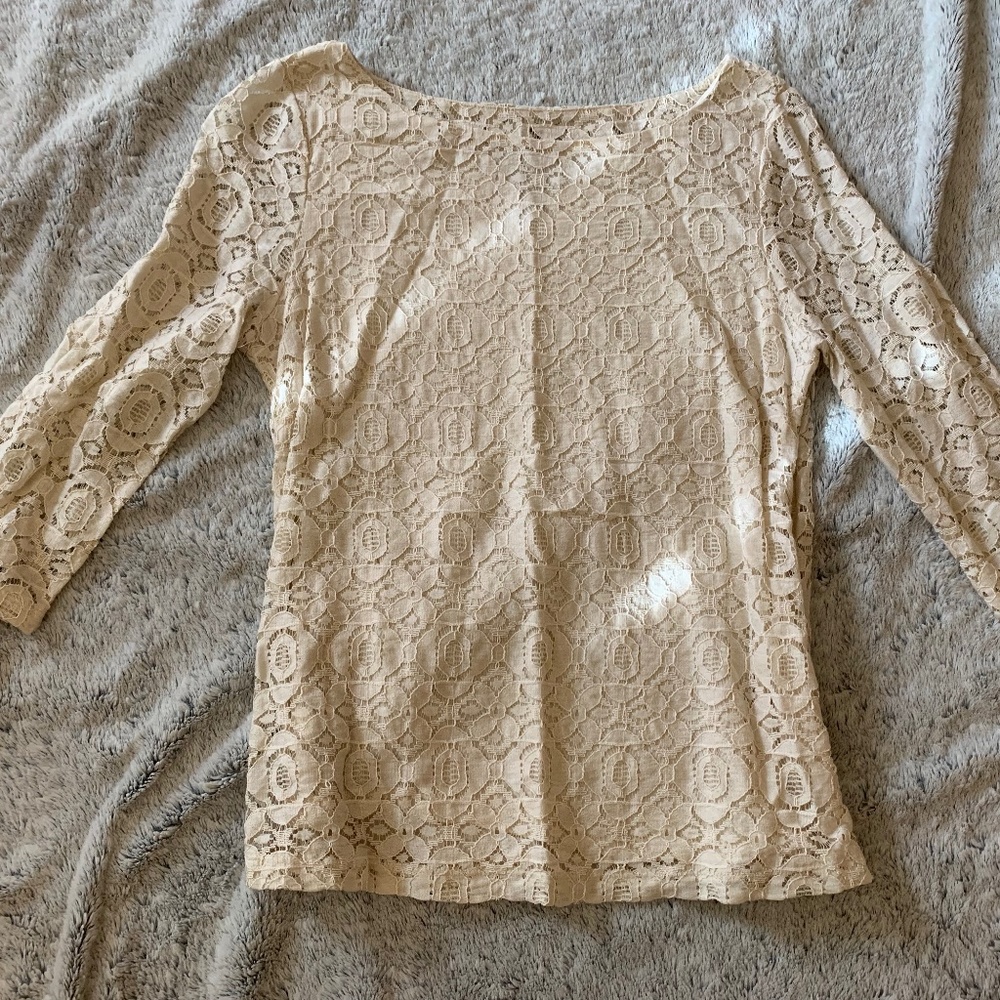 Banana Republic Cream Lace Long Sleeve Top